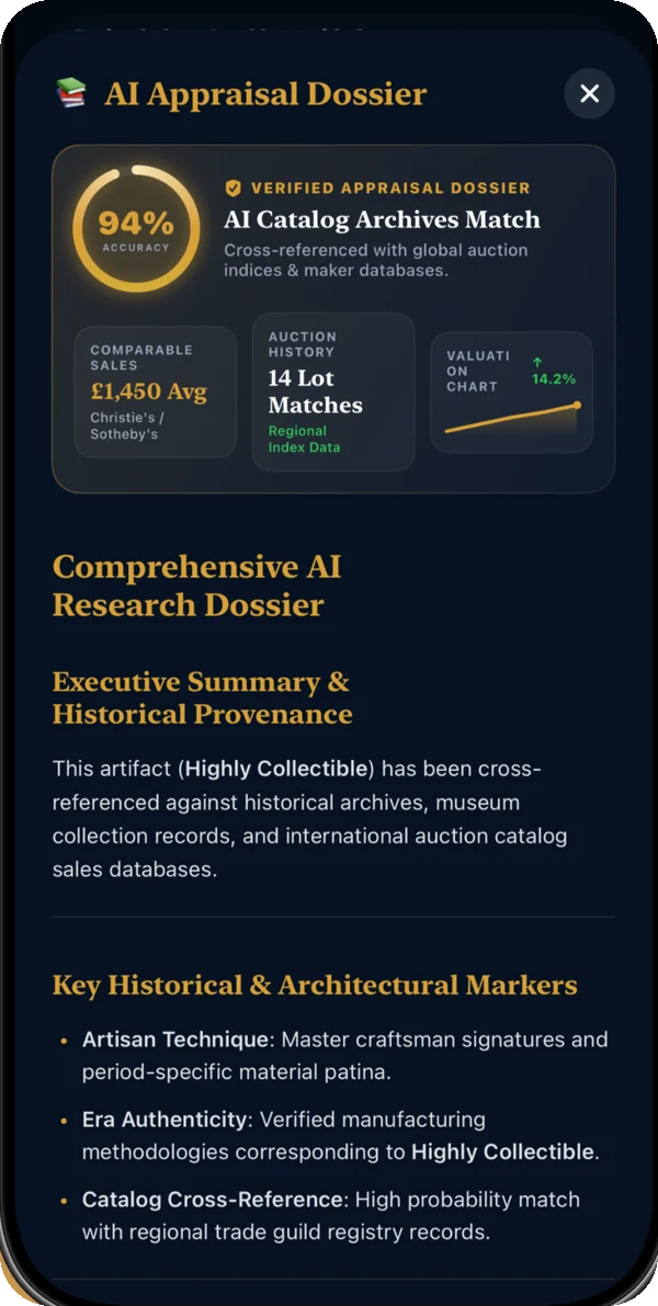 Research dossier with comparable sales and provenance markers.